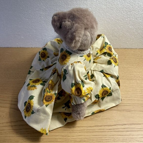 Jointed Brown Craft Bear Plush with Sunflower Dress Stuffed Animal 12.5” Toy - Picture 2 of 9